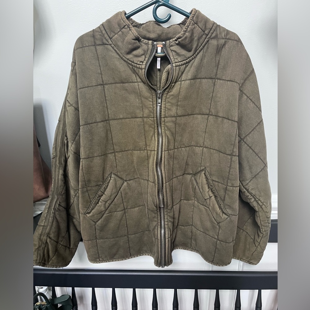 Free People Khaki Quilted Jacket